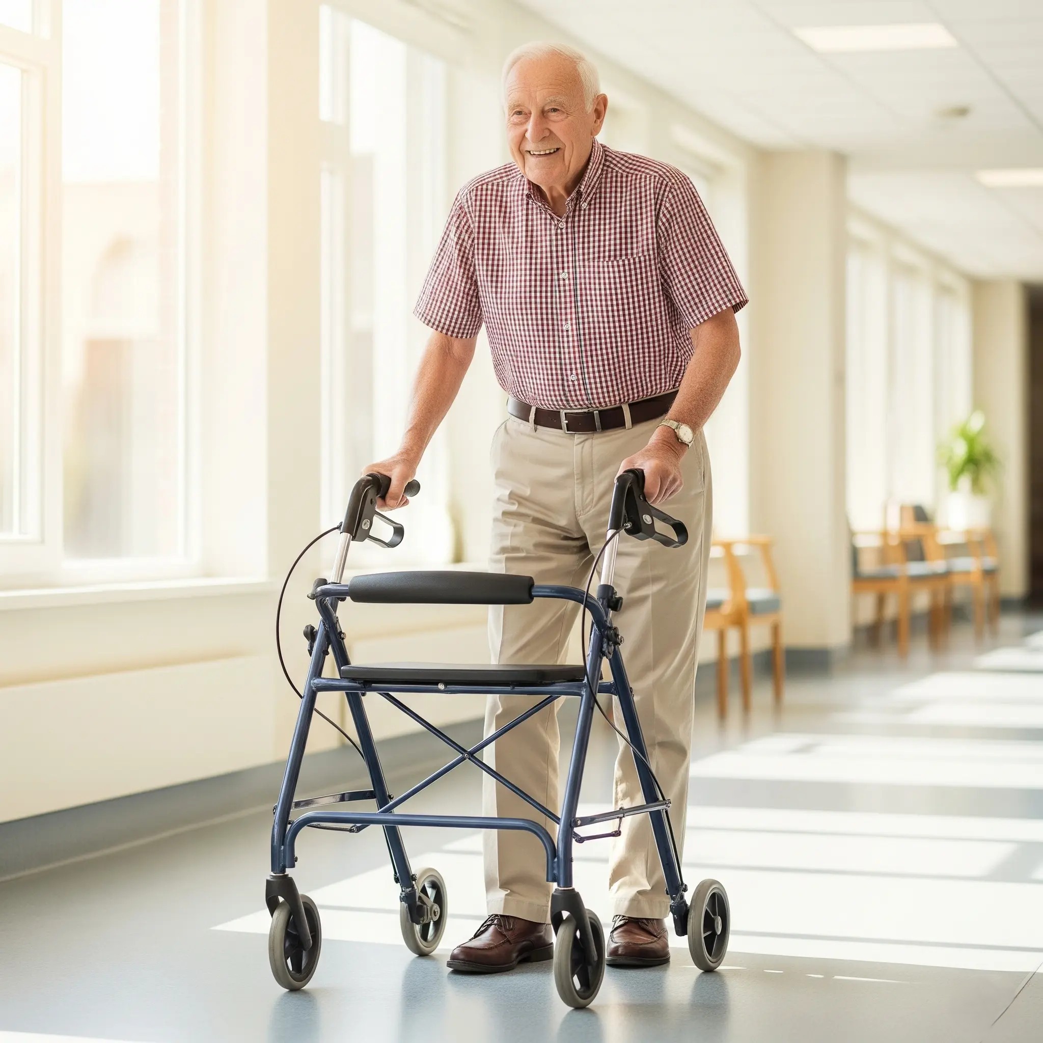 Elderly patients using walkers require continuous feedback to maintain proper posture